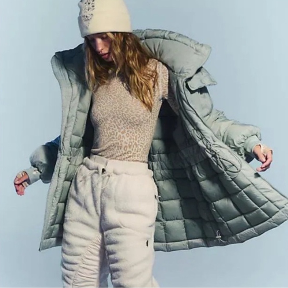 Free People NEW Long Reversible Puffer Blue Jacket Size S